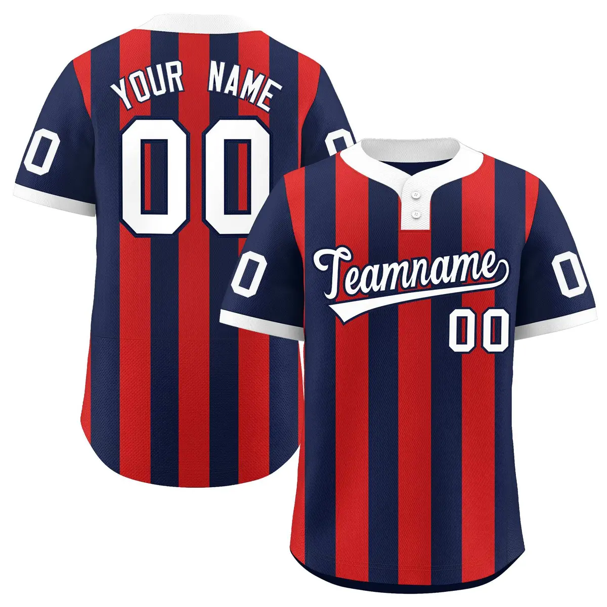 Navy Red Stripe Two-Button Softball Jersey