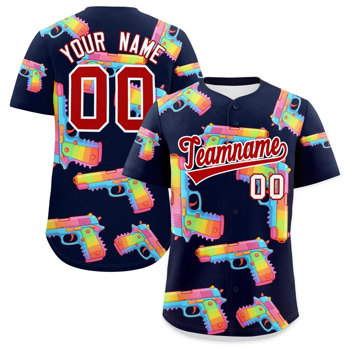 Navy Red Sugar-Coated Firepower Graffiti Baseball Jersey