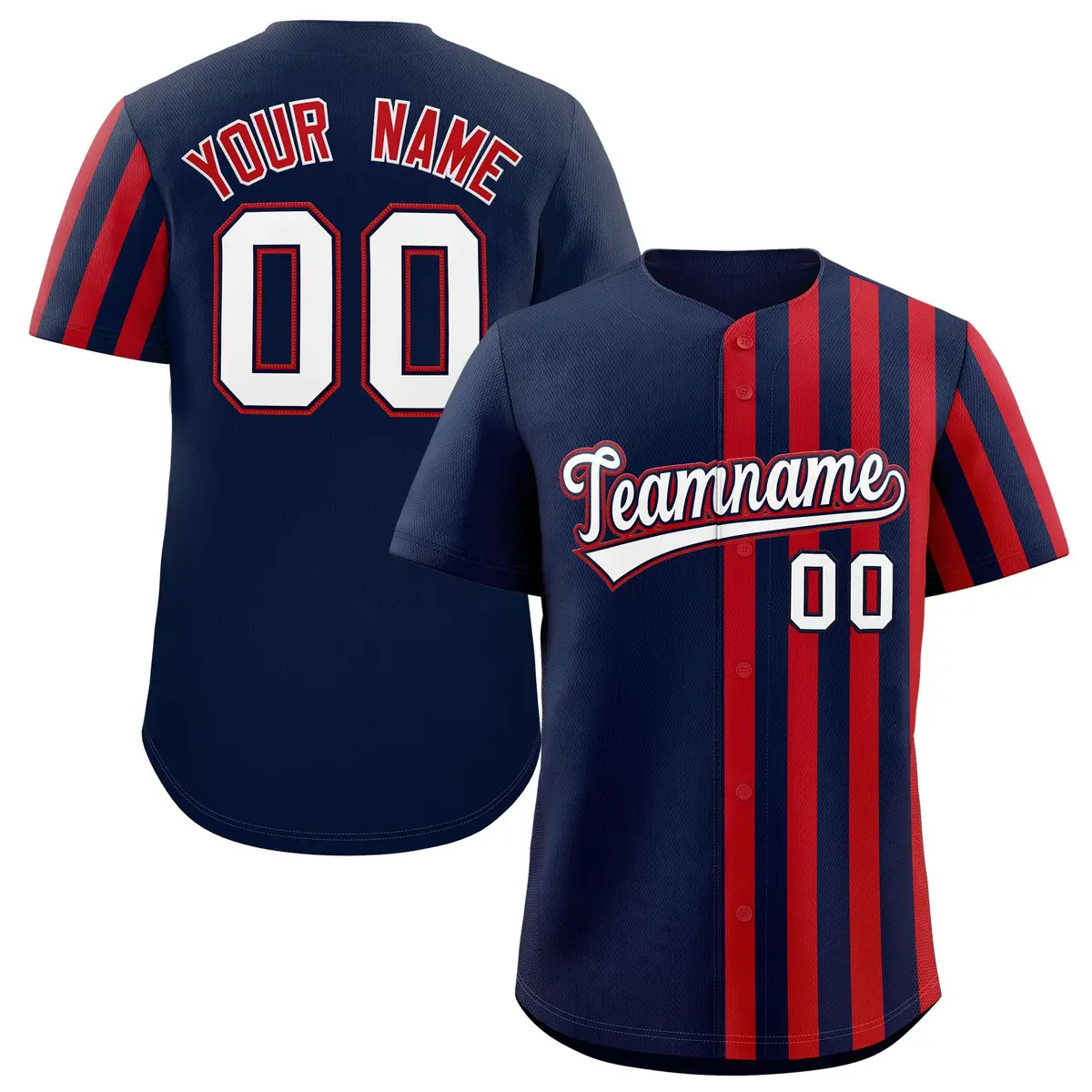Navy Red Thick Stripe Authentic Baseball Jersey