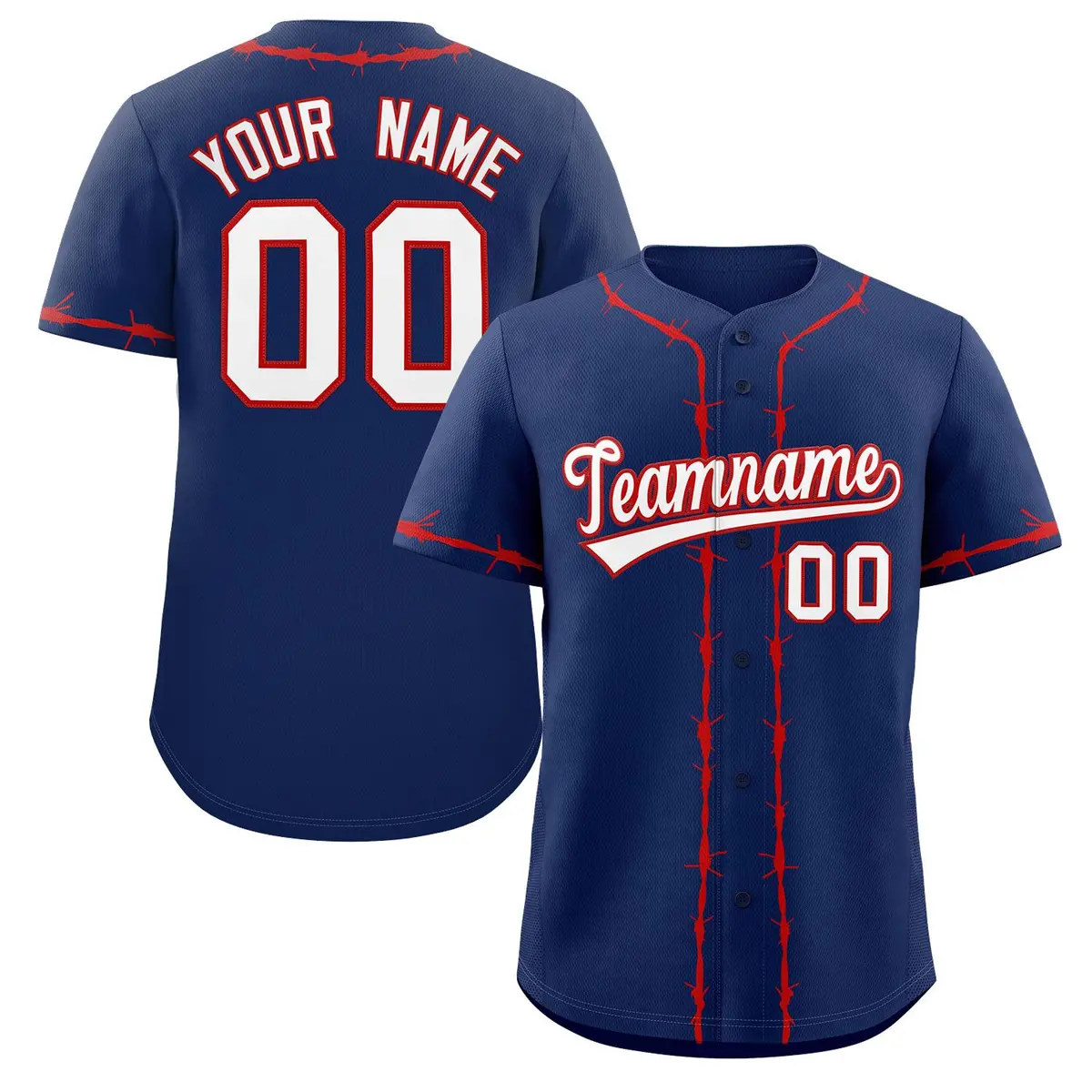 Navy Red Thorns Ribbed Classic Authentic Baseball Jersey