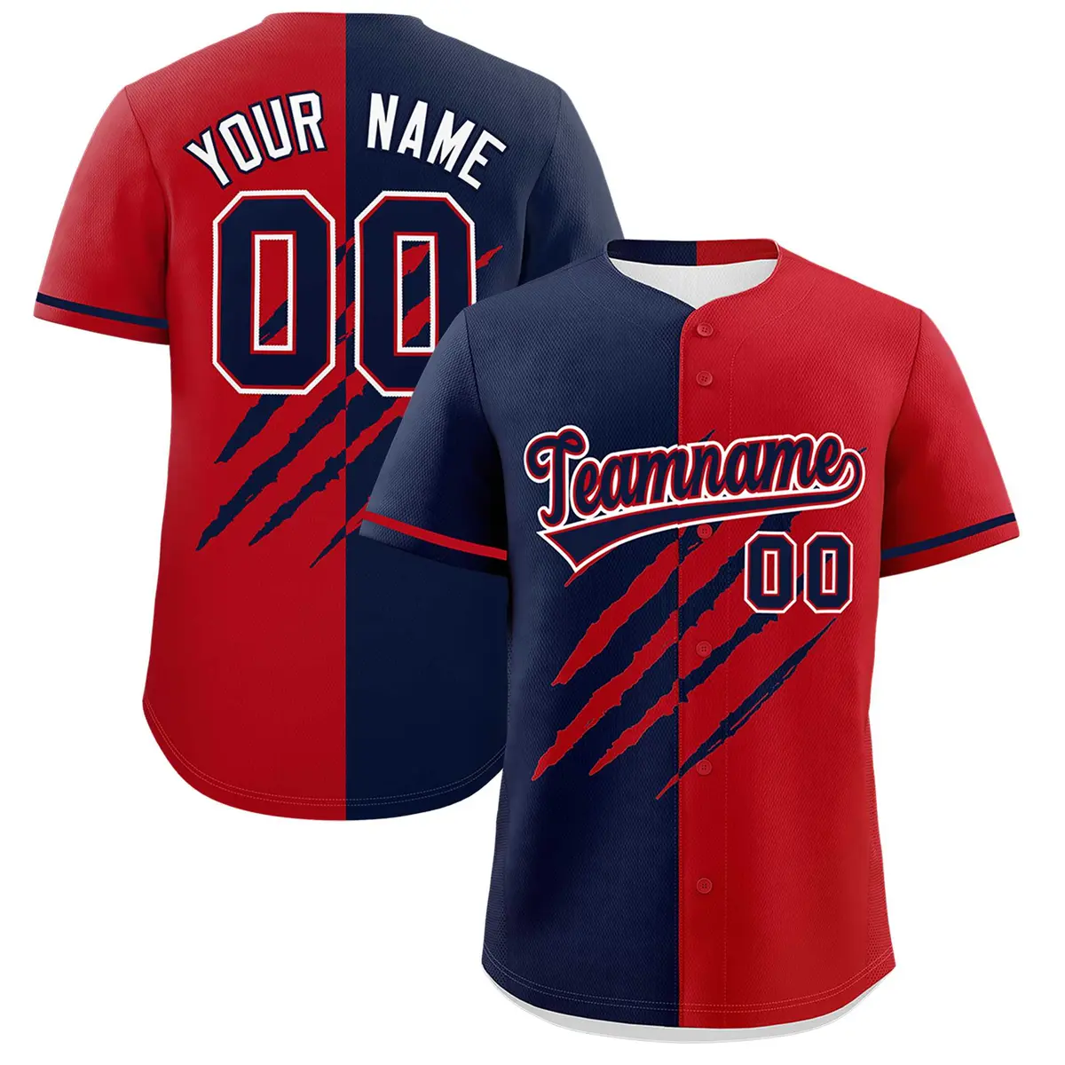 Navy Red Tiger Claw Scratch Split Baseball Jersey
