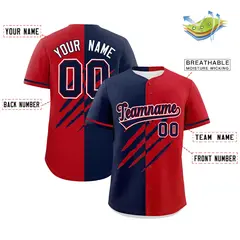 Navy Red Tiger Claw Scratch Split Baseball Jersey 2