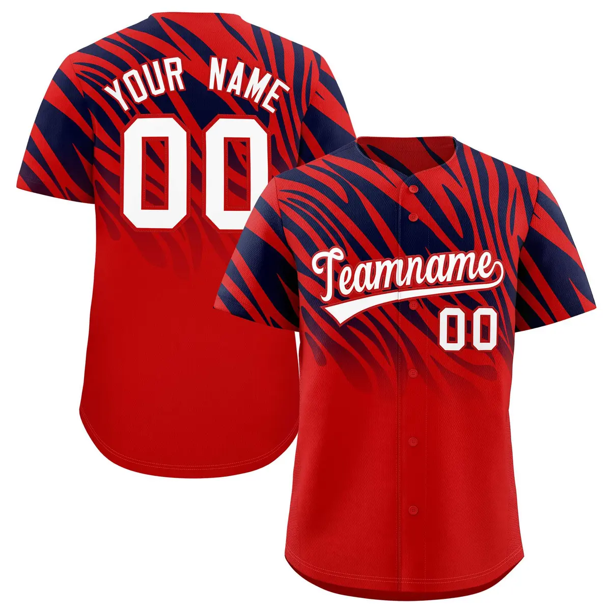 Navy Red Tiger Stripe Gradient Animal Print Baseball Jersey