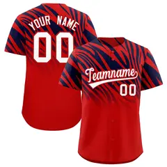 Navy Red Tiger Stripe Gradient Animal Print Baseball Jersey 1