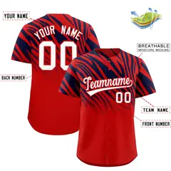 Navy Red Tiger Stripe Gradient Animal Print Baseball Jersey 2