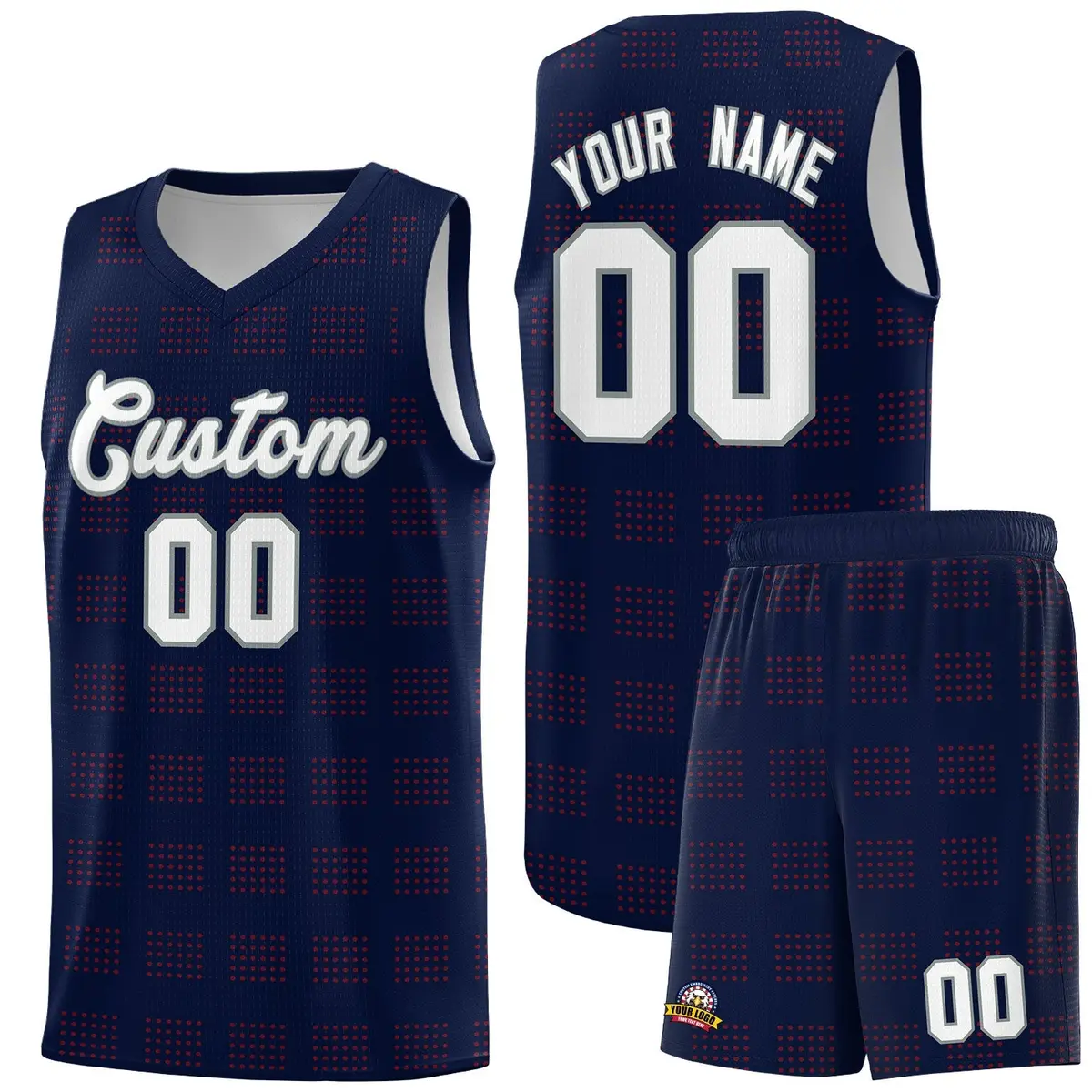 Navy Red Trailblazer Dot Pattern Basketball Jersey