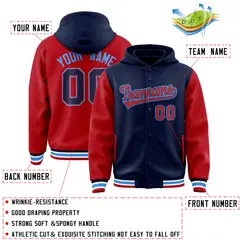 Navy Red Two Tone Full-Snap Raglan Sleeves Varsity Letterman Jacket Hoodie 4