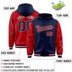 Navy Red Two Tone Full-Snap Raglan Sleeves Varsity Letterman Jacket Hoodie 4