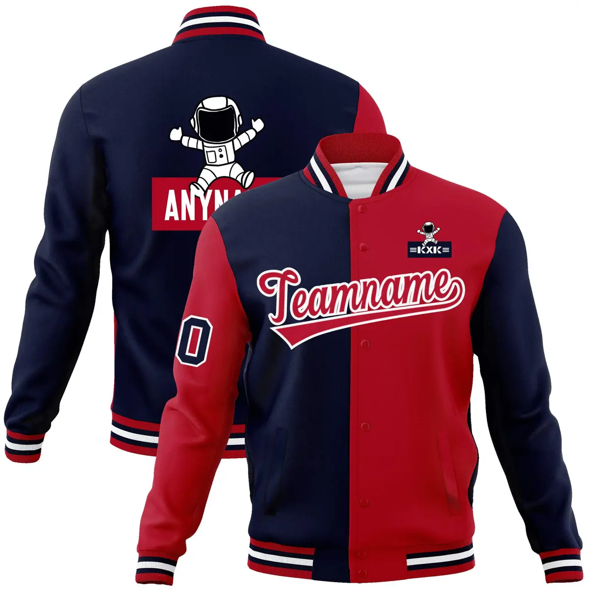 Navy Red Two Tone Raglan Sleeves Varsity Letterman Jacket