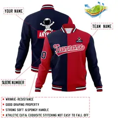Navy Red Two Tone Raglan Sleeves Varsity Letterman Jacket 4