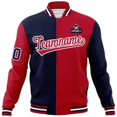 Navy Red Two Tone Raglan Sleeves Varsity Letterman Jacket 5