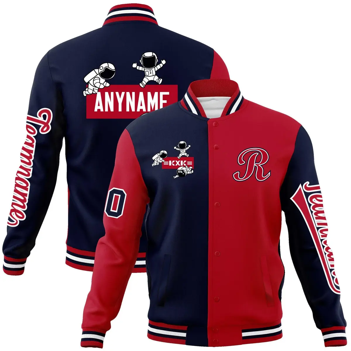 Navy Red Two Tone Raglan Sleeves Varsity Letterman Jacket