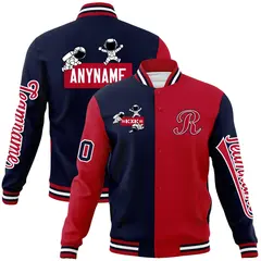 Navy Red Two Tone Raglan Sleeves Varsity Letterman Jacket