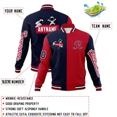 Navy Red Two Tone Raglan Sleeves Varsity Letterman Jacket 4