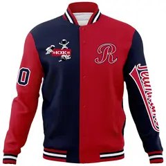 Navy Red Two Tone Raglan Sleeves Varsity Letterman Jacket 5