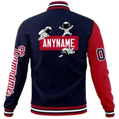 Navy Red Two Tone Raglan Sleeves Varsity Letterman Jacket 6