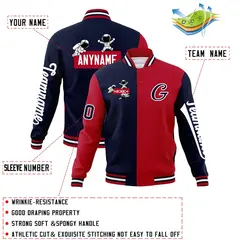 Navy Red Two Tone Raglan Sleeves Varsity Letterman Jacket 4