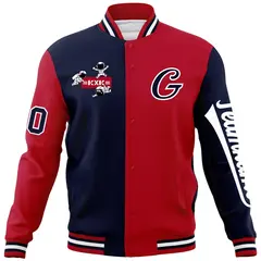 Navy Red Two Tone Raglan Sleeves Varsity Letterman Jacket 5
