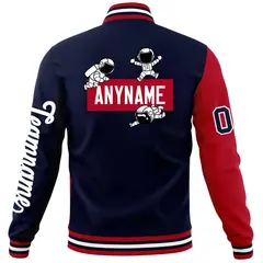 Navy Red Two Tone Raglan Sleeves Varsity Letterman Jacket 6
