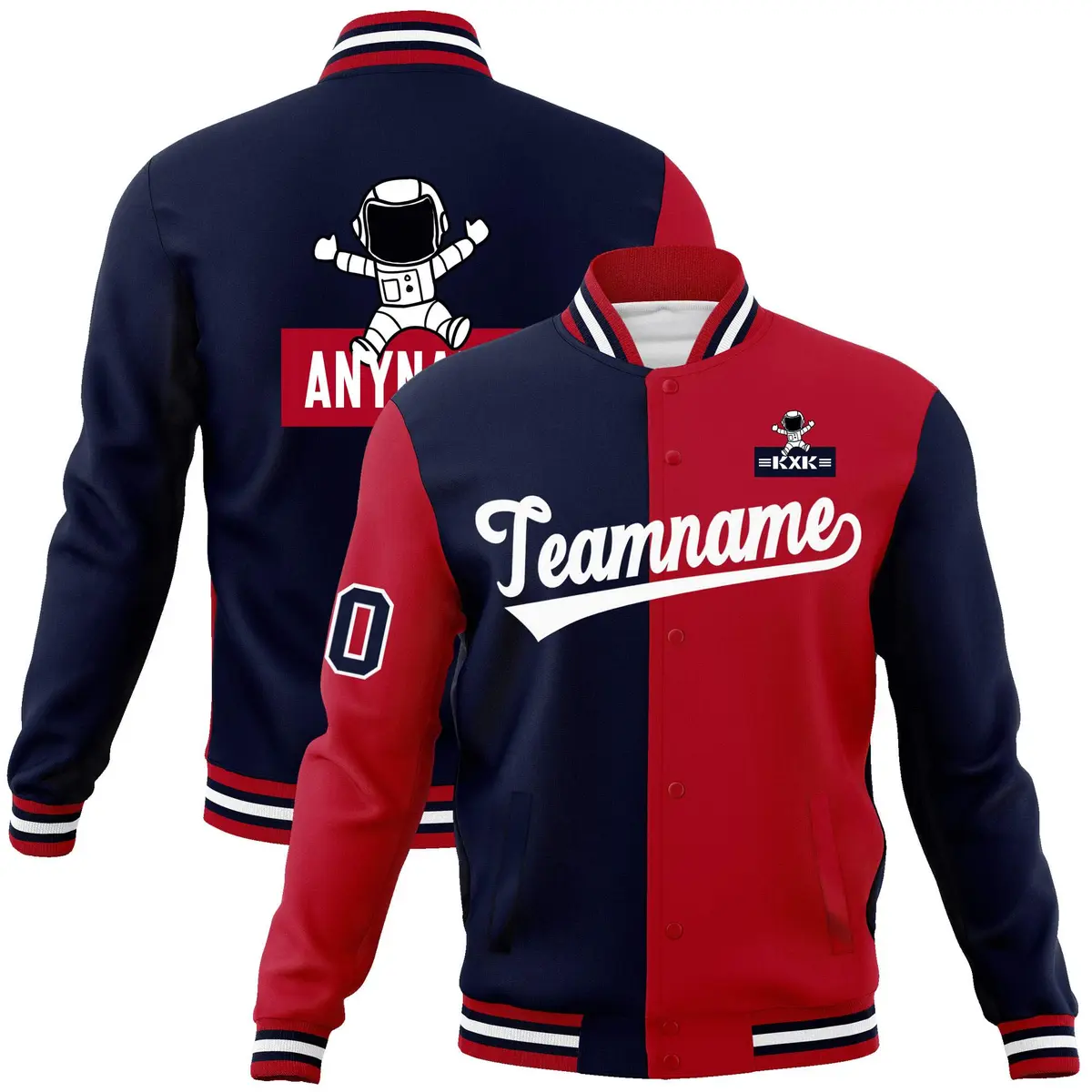 Navy Red Two Tone Raglan Sleeves Varsity Letterman Jacket