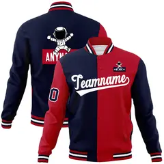 Navy Red Two Tone Raglan Sleeves Varsity Letterman Jacket