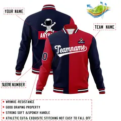 Navy Red Two Tone Raglan Sleeves Varsity Letterman Jacket 4