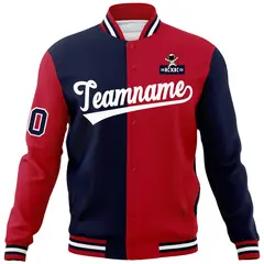 Navy Red Two Tone Raglan Sleeves Varsity Letterman Jacket 5