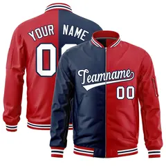 Navy Red Two Tone Split Varsity Full-Zip Letterman Bomber Jacket 1