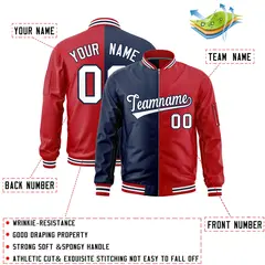 Navy Red Two Tone Split Varsity Full-Zip Letterman Bomber Jacket 2