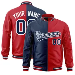 Navy Red Two Tone Split Varsity Full-Zip Letterman Bomber Jacket 1