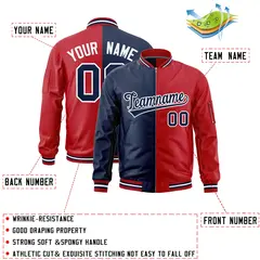 Navy Red Two Tone Split Varsity Full-Zip Letterman Bomber Jacket 2