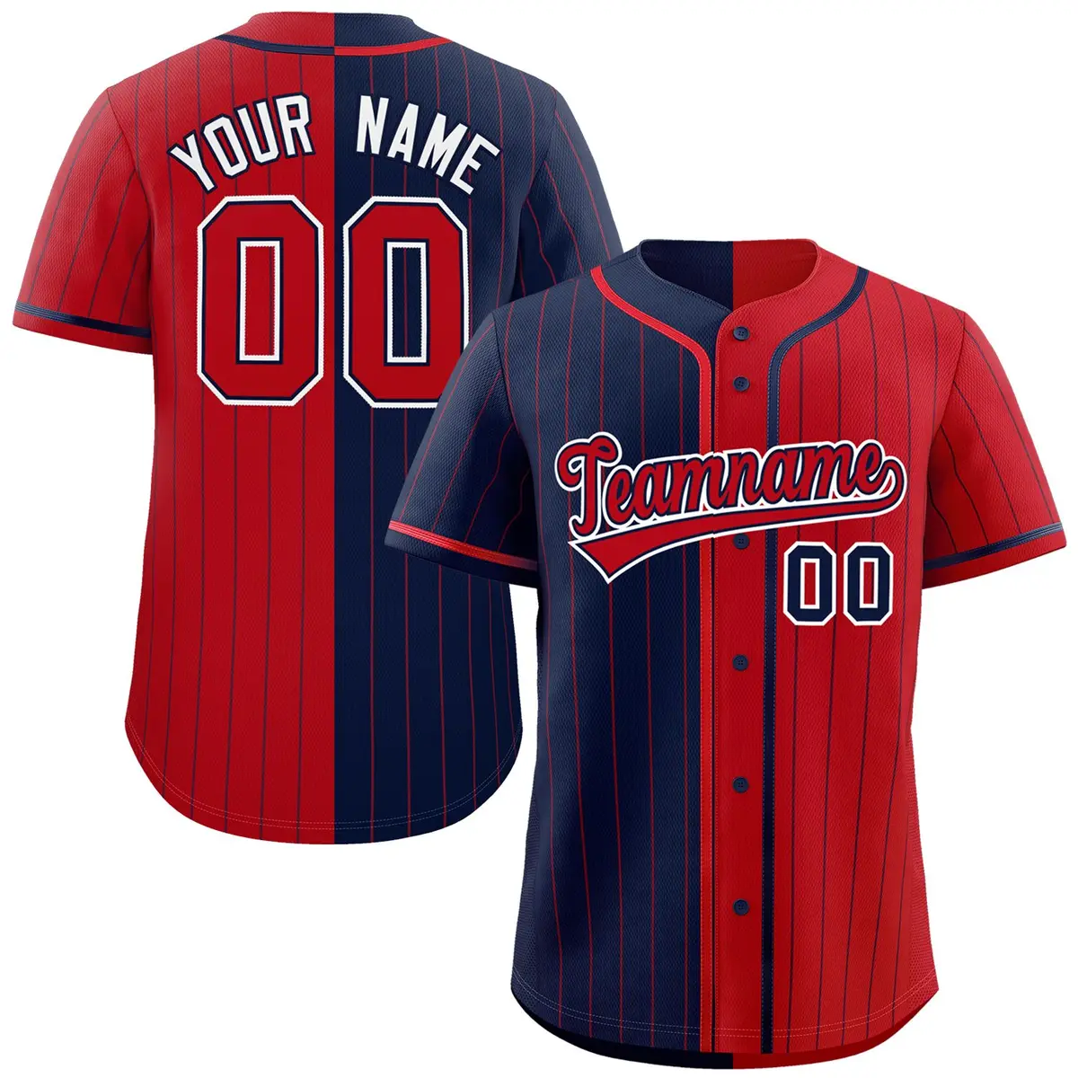 Navy Red Two Tone Striped Authentic Baseball Jersey