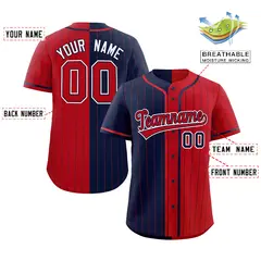Navy Red Two Tone Striped Authentic Baseball Jersey 2