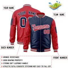 Navy Red Two-Tone Varsity Letterman Bomber Jacket 2