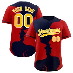 Navy Red Valentine's Day Couple Silhouettes Baseball Jersey