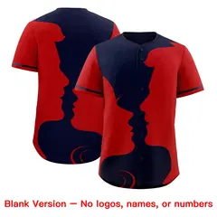 Navy Red Valentine's Day Couple Silhouettes Baseball Jersey 2