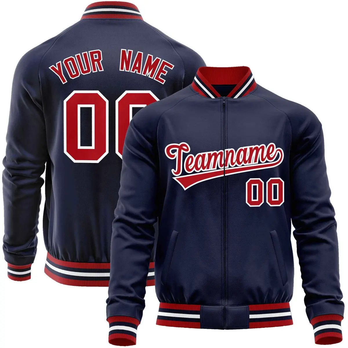 Navy Red Varsity Full-Zip Letterman Baseball Jacket