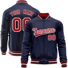 Navy Red Varsity Full-Zip Letterman Baseball Jacket 1