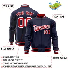 Navy Red Varsity Full-Zip Letterman Baseball Jacket 4
