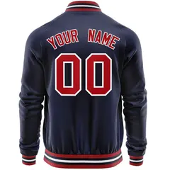 Navy Red Varsity Full-Zip Letterman Baseball Jacket 6