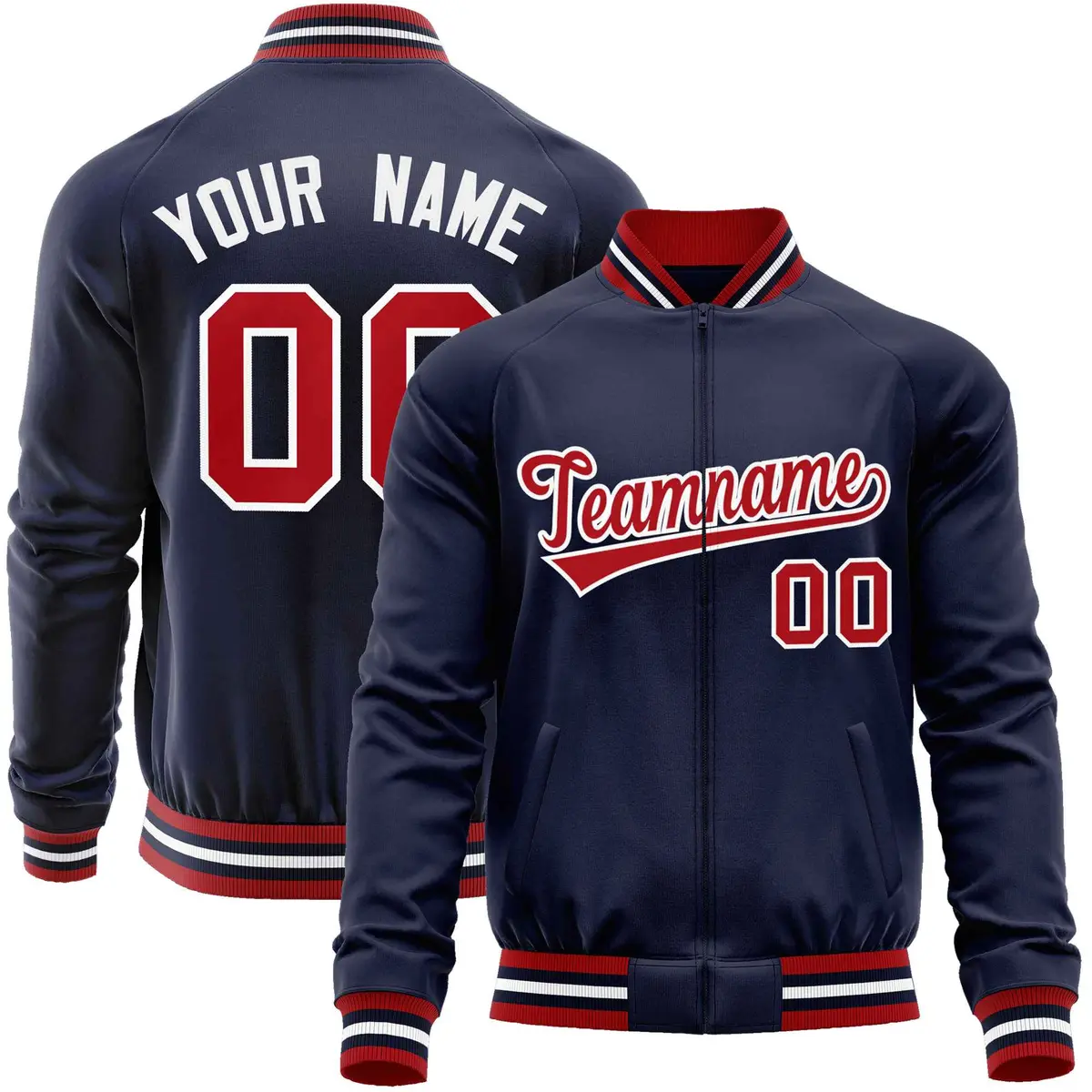 Navy Red Varsity Full-Zip Letterman Baseball Jacket