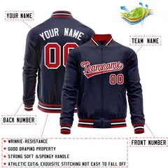 Navy Red Varsity Full-Zip Letterman Baseball Jacket 4