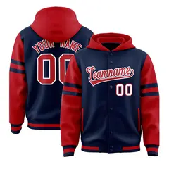 Navy Red Varsity Three Stripes Raglan Jacket Hoodie 1