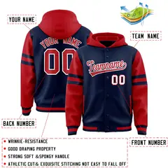 Navy Red Varsity Three Stripes Raglan Jacket Hoodie 4