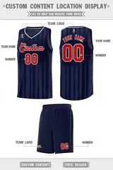 Navy Red Vertical Stripe Basketball Team Jersey 2