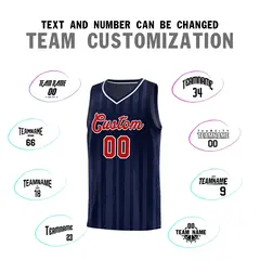Navy Red Vertical Stripe Basketball Team Jersey 3