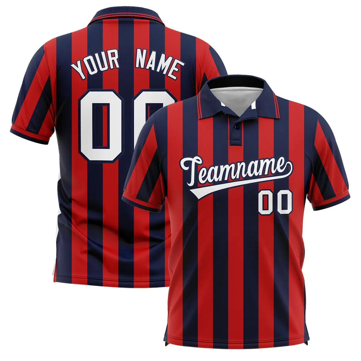 Navy Red Vertical Stripes Performance Polo Shirt