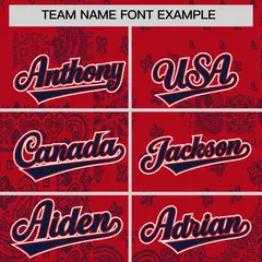 Navy Red White Cashew Flower Graffiti V-Neck Hockey Jersey 3