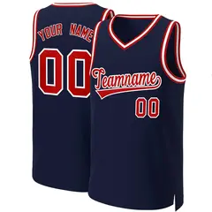 Navy Red-White Classic Basketball Jersey 1