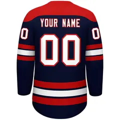 Navy Red White Classic Lace-Up Neck Hockey Jersey 4